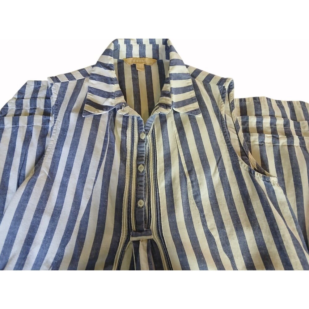 Hope Harlow Sleeveless Blue White Striped Tunic Top Dress Size 6 Trapeze Linen B - Picture 12 of 14